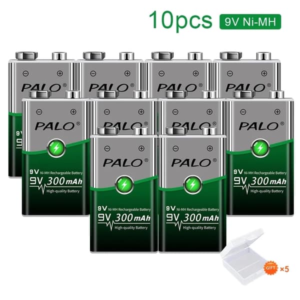 Genopladeligt 9V batteri, 300mAh kapacitet, lav selvudladning