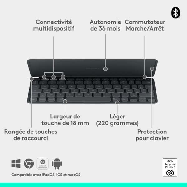 Logitech KEYS-TO-GO 2 TRÅDLÖS pekdatortangentbord FÖR IPAD GRAPHITE