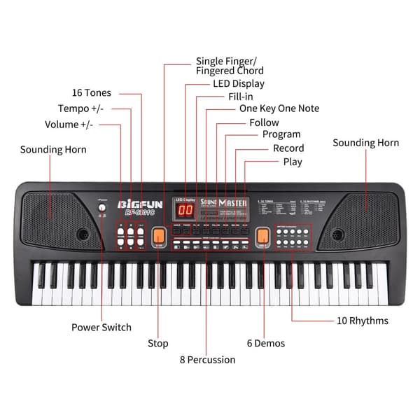 Elektriskt piano, 61 tangenter, inkluderar mikrofon,svart