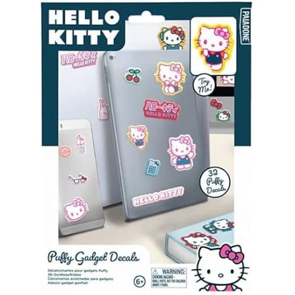 Officiellt licensierade Hello Kitty klistermärken Puffy Gadget som innehåller 32 3D-klistermärken i form av tecknat katter.