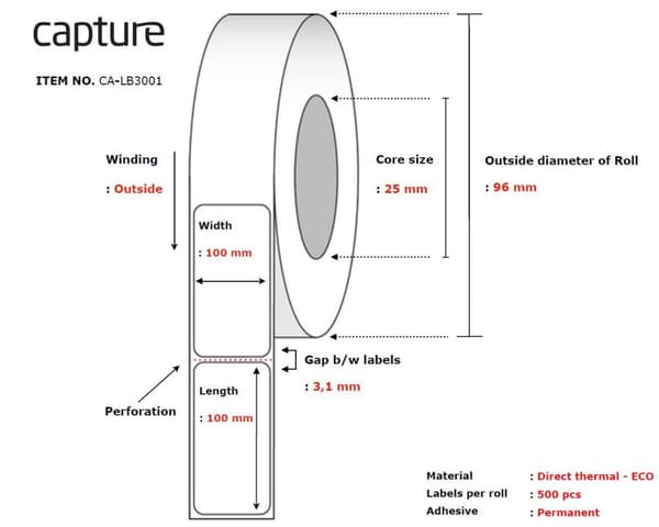 Optag etiket 100x100, Core 25, CA-LB3001