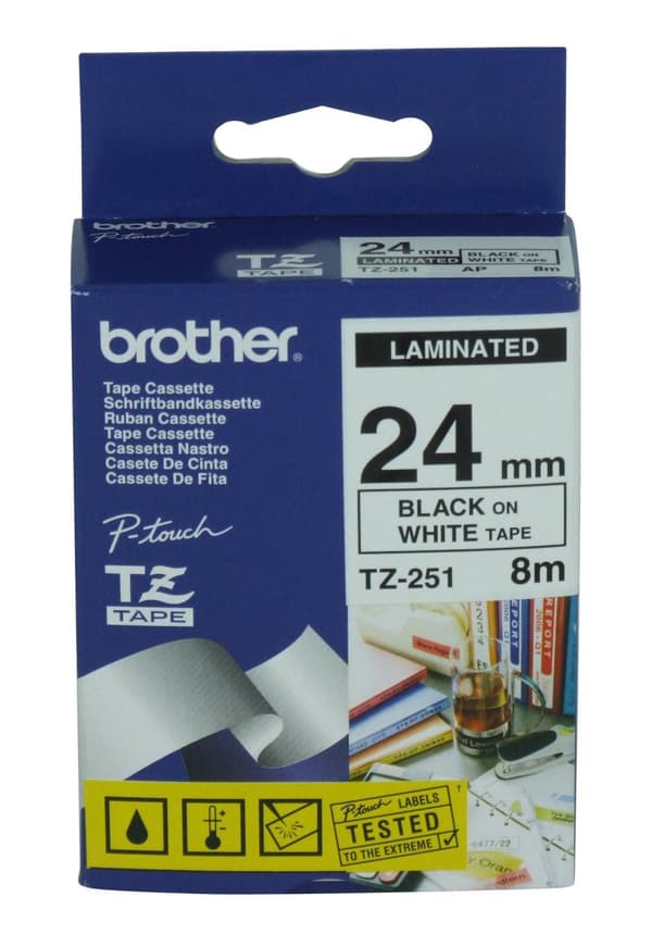 Brother P-Touch-tejp svart på vit, TZ-251