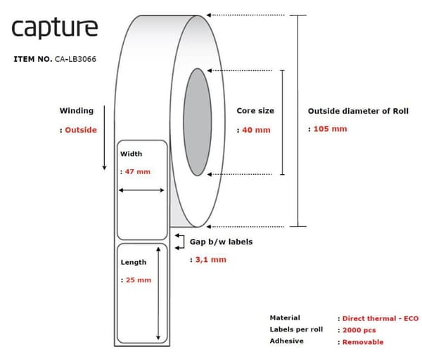 Optag etiket 47x25, Core 40, CA-LB3066