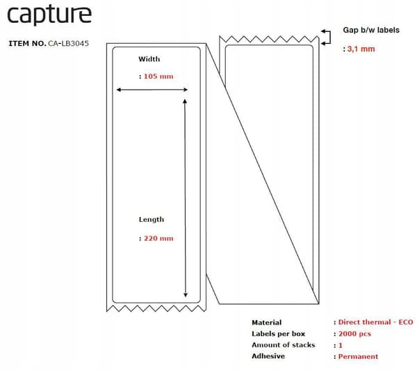 Capture Etikett 105x220, Core Fanfold, CA-LB3045