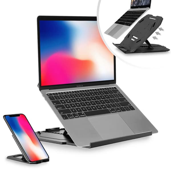 2in1 Portabel Laptop Stander Sort 360 Roterbar incl Mobil Stander