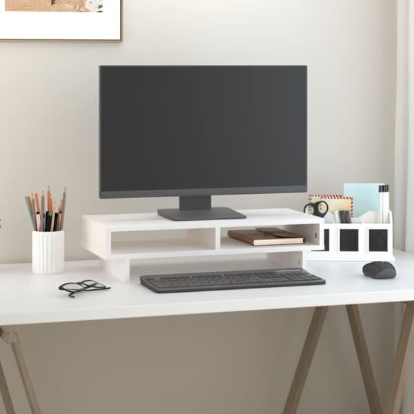 vidaXL Monitorstativ hvit 60x27x14 cm heltre furu