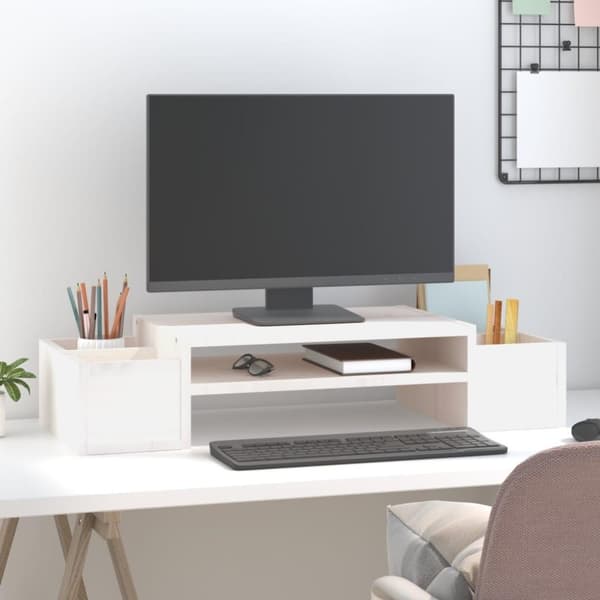 vidaXL skærmholder 70x27,5x15 cm massivt fyrretræ hvid