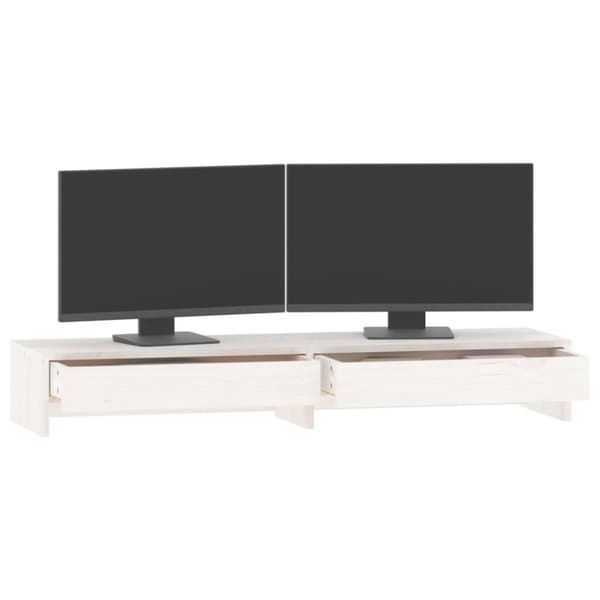 vidaXL Monitorstativ hvit 100x27x15 cm heltre furu