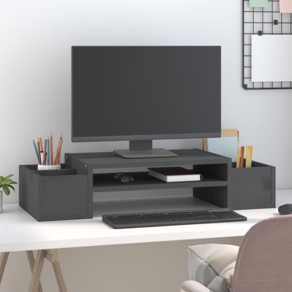 vidaXL Monitorstativ grå 70x27,5x15 cm heltre furu