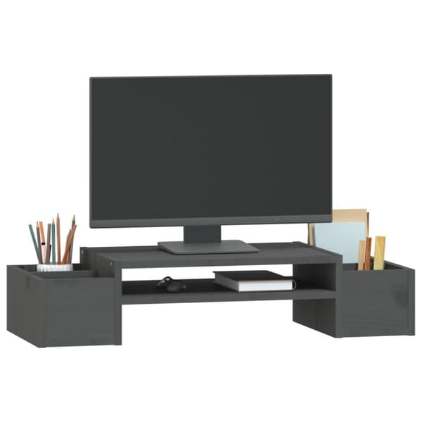 vidaXL Monitorstativ grå 70x27,5x15 cm heltre furu
