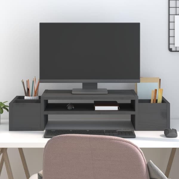vidaXL Monitorstativ grå 70x27,5x15 cm heltre furu
