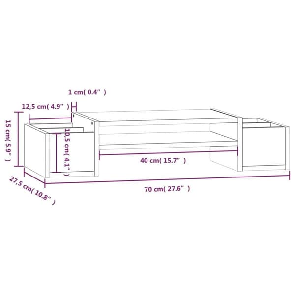 vidaXL skærmholder 70x27,5x15 cm massivt fyrretræ grå