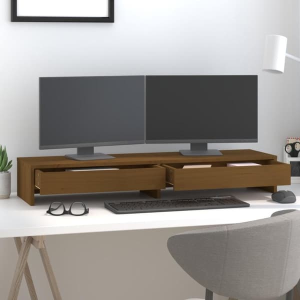 vidaXL Monitorstativ honningbrun 100x27x15 cm heltre furu