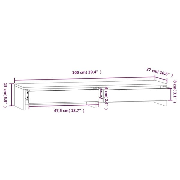 vidaXL Monitorstativ honningbrun 100x27x15 cm heltre furu