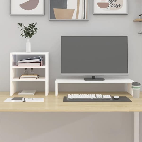 vidaXL Monitorstativ hvit 81x20x30 cm heltre furu