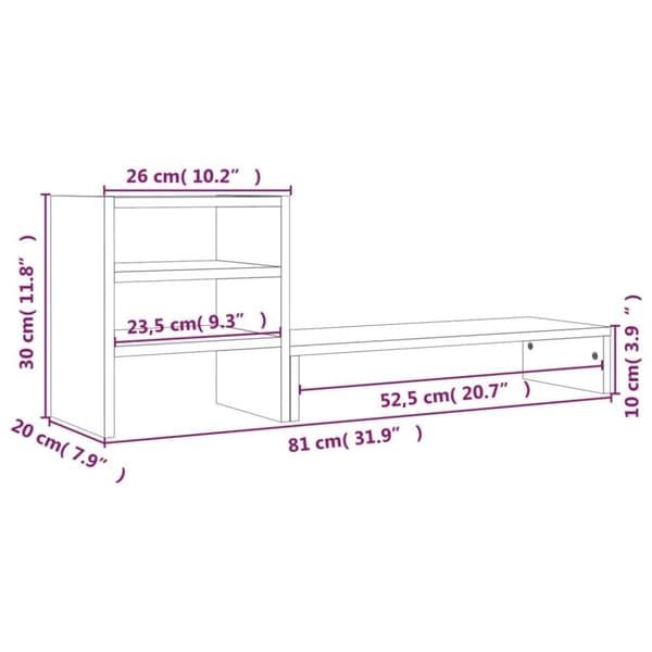 vidaXL Monitorstativ hvit 81x20x30 cm heltre furu