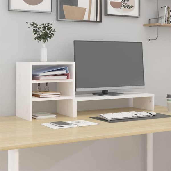 vidaXL Monitorstativ hvit 81x20x30 cm heltre furu