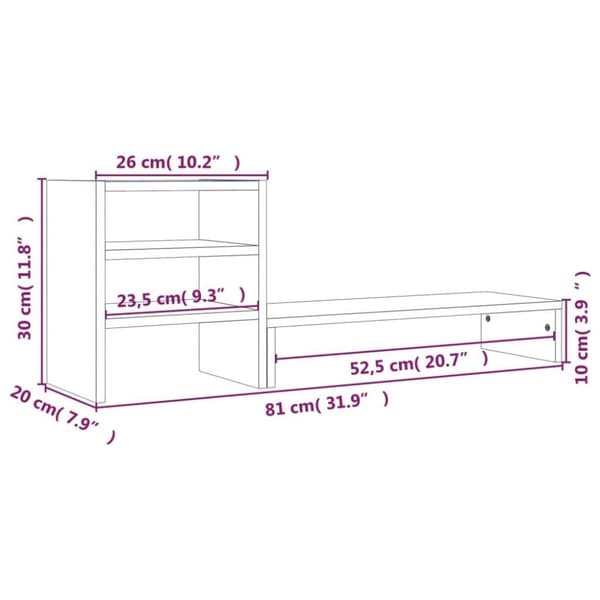 vidaXL Monitorstativ 81x20x30 cm heltre furu