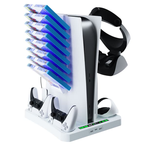 INF PS VR2 & PS5 ladestasjon med kjølevifter Hvit