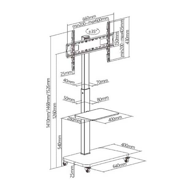 Tm Electron Golvstativ Tv Med Hjul 37´´-75´´ 40kg Silver