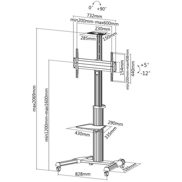 Equip 650602 Soporte Pantalla Suelo Con Ruedas Soporte Pantalla Suelo Con Ruedas 37-70´´ Musta