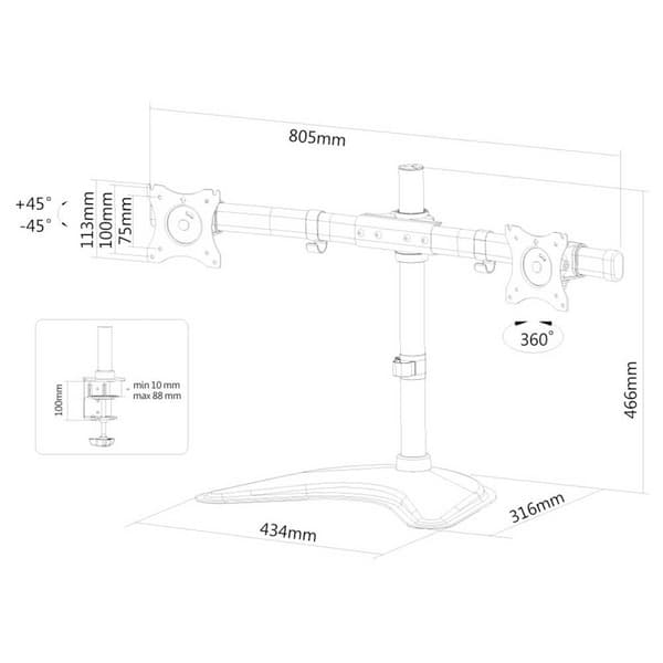 Neomounts Armmontering Til Dobbelt Skærm Nm-d335d 19-27´´ Gylden