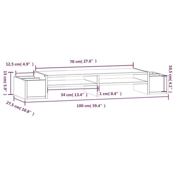 skærmholder 100x27,5x15 cm massivt fyrretræ sort