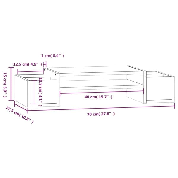 skærmholder 70x27,5x15 cm massivt fyrretræ grå
