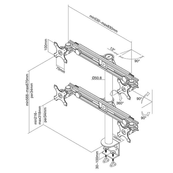 Newstar Support Desk Mount Quad 10-30´´ Sort