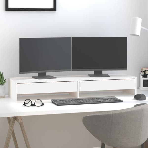 vidaXL skærmholder 100x27x15 cm massivt fyrretræ hvid -  Computerholdere og -standere