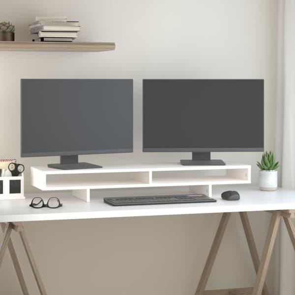 vidaXL Näyttökoroke valkoinen 100x27x14 cm täysi mänty - Tietokonetelineet