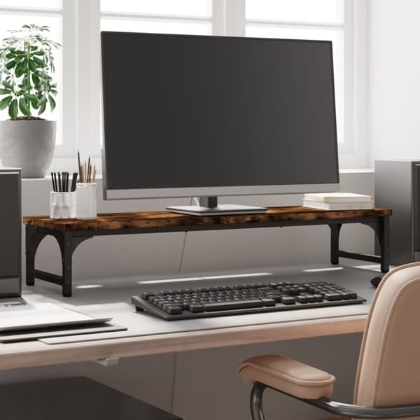 vidaXL skærmstander 85x23x15,5 cm konstrueret træ røget egetræsfarve -  Computerholdere og -standere