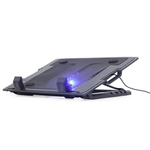 Justerbar laptop-køler med LED-lys og ekstra USB-port Sort