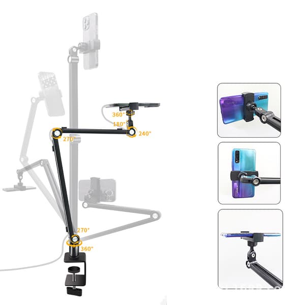 INF Bordklemme med dobbel arm for telefoner og nettbrett