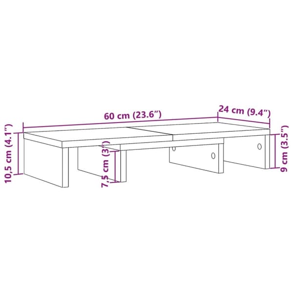 vidaXL skærmholder 60x24x10,5 cm justerbar konstrueret træ brunt eg