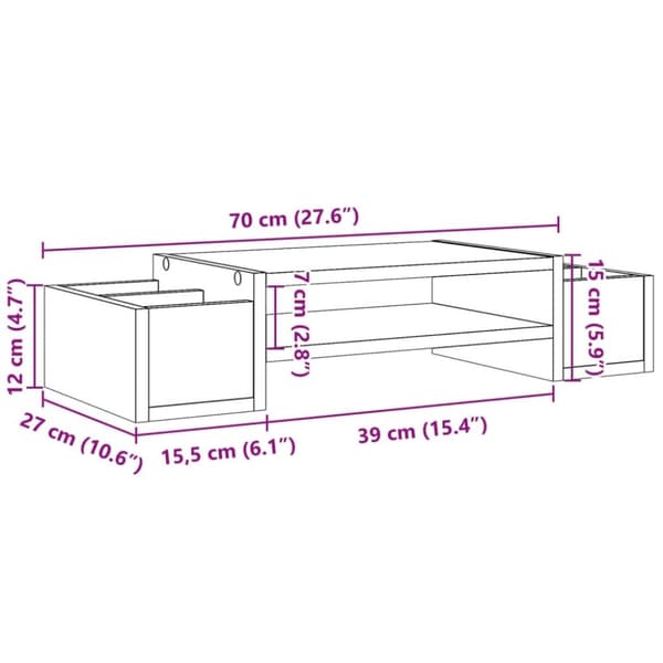 vidaXL skærmholder med opbevaring 70x27x15 cm konstrueret træ betongrå