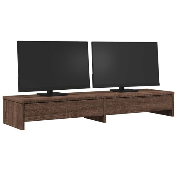 vidaXL skærmstander med skuffer 100x27x15 cm konstrueret træ brun eg