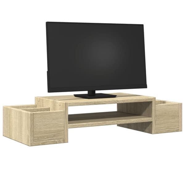 vidaXL skærmholder med opbevaring 70x27x15cm konstrueret træ sonoma-eg