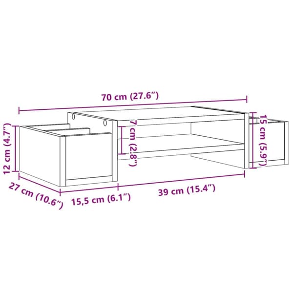 vidaXL skærmholder med opbevaring 70x27x15cm konstrueret træ sonoma-eg