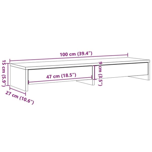 vidaXL Skjermstativ med skuffer svart 100x27x15 cm konstruert tre