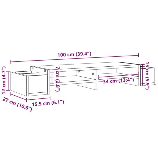 vidaXL Skärmställ med förvaring svart 100x27x15 cm konstruerat trä