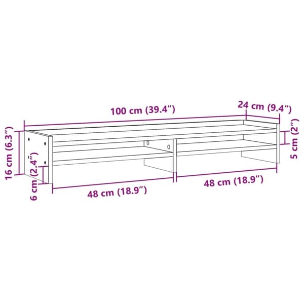 vidaXL skærmstander 100x24x16 cm konstrueret træ røget egetræsfarve
