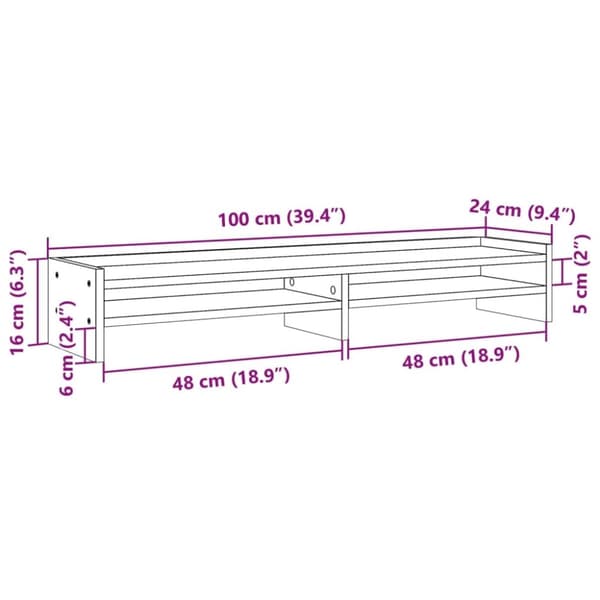 vidaXL skærmholder 100x24x16 cm konstrueret træ sort