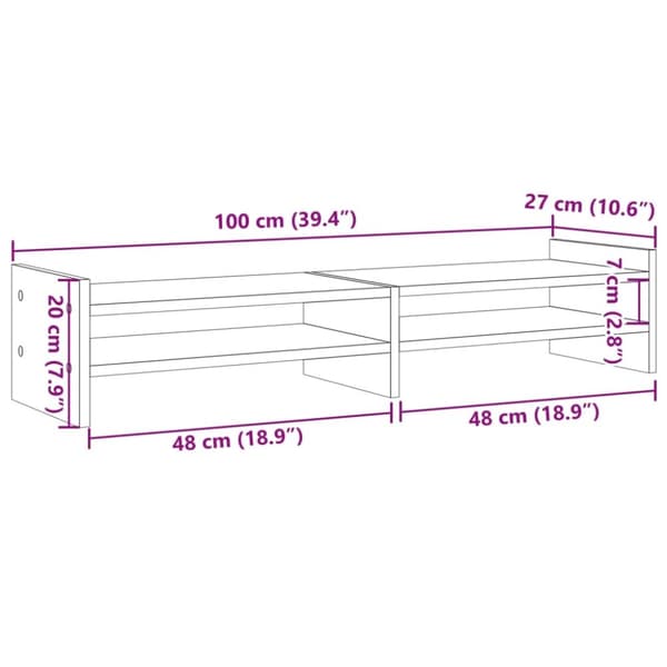 vidaXL Skjermstativ hvit 100x27x20 cm konstruert tre