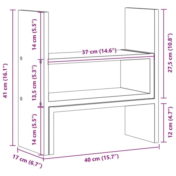 vidaXL Justerbar skrivebordshylle røkt eik 40x17x41 cm konstruert tre