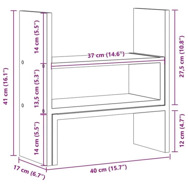 vidaXL Justerbar skrivebordshylle svart 40x17x41 cm konstruert tre