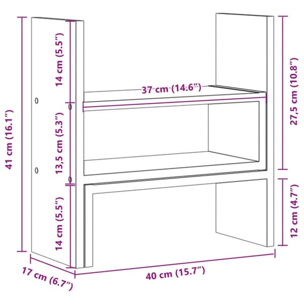 vidaXL Justerbar bordhylle artisan eik 40x17x41 cm konstruert tre