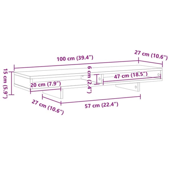 vidaXL Skjermstativ grå sonoma 100x27x15 cm konstruert tre