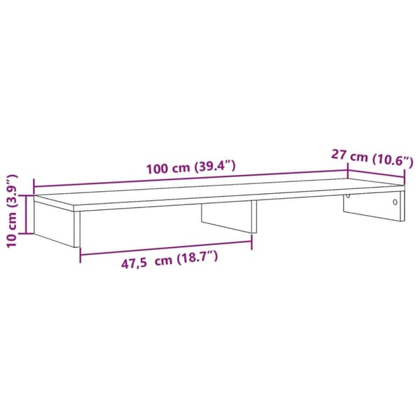 vidaXL skærmholder 100x27x10 cm konstrueret træ grå sonoma