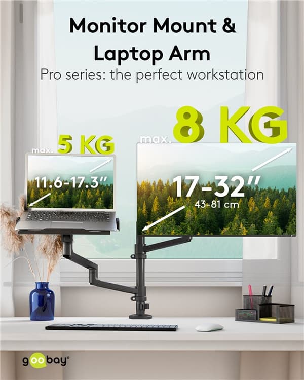 Deluxe skærmbeslag med laptop-arm, sort